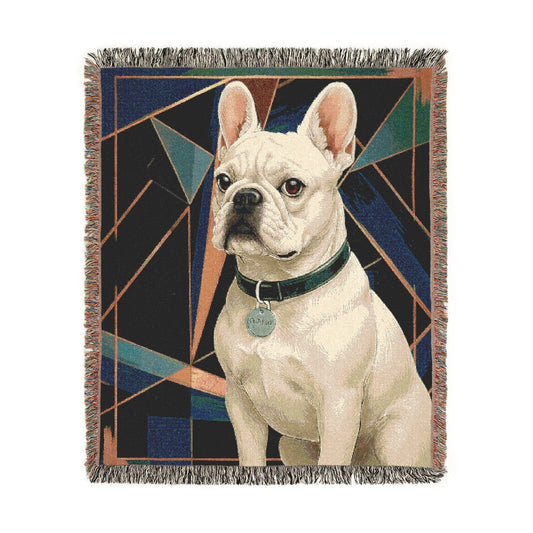 White French Bulldog Art Deco Woven Blanket