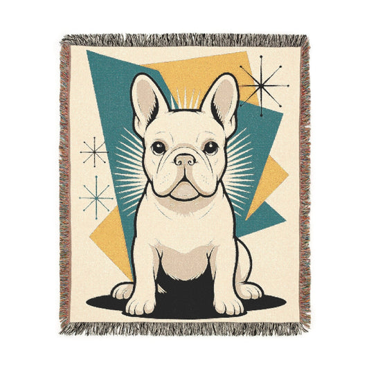 White French Bulldog Atomic Mid Century Modern Throw Blanket
