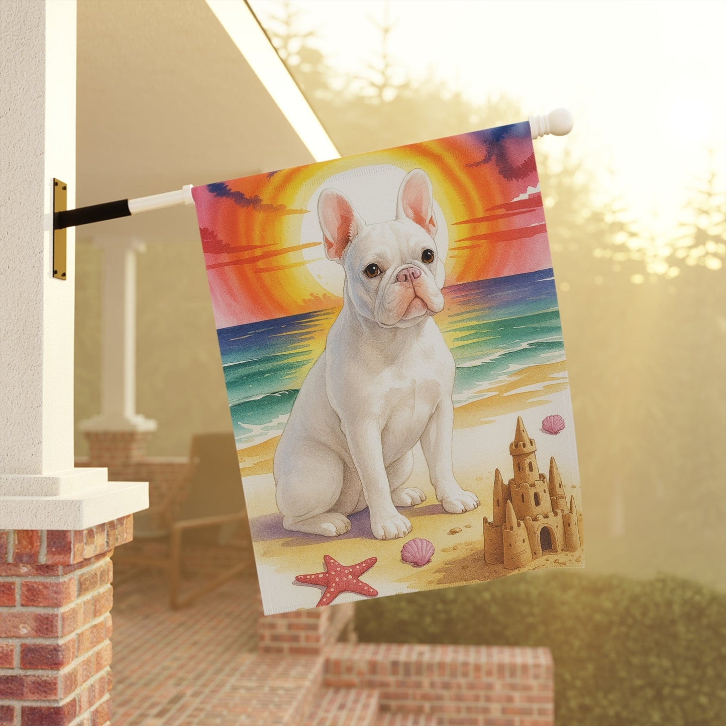 White French Bulldog Beach Garden Flag