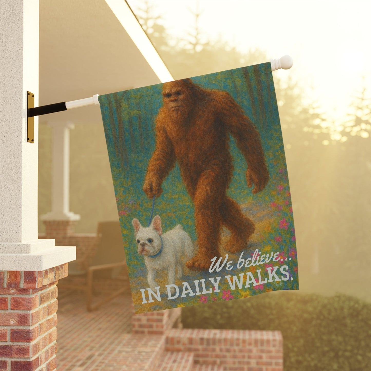White French Bulldog Bigfoot Garden Flag
