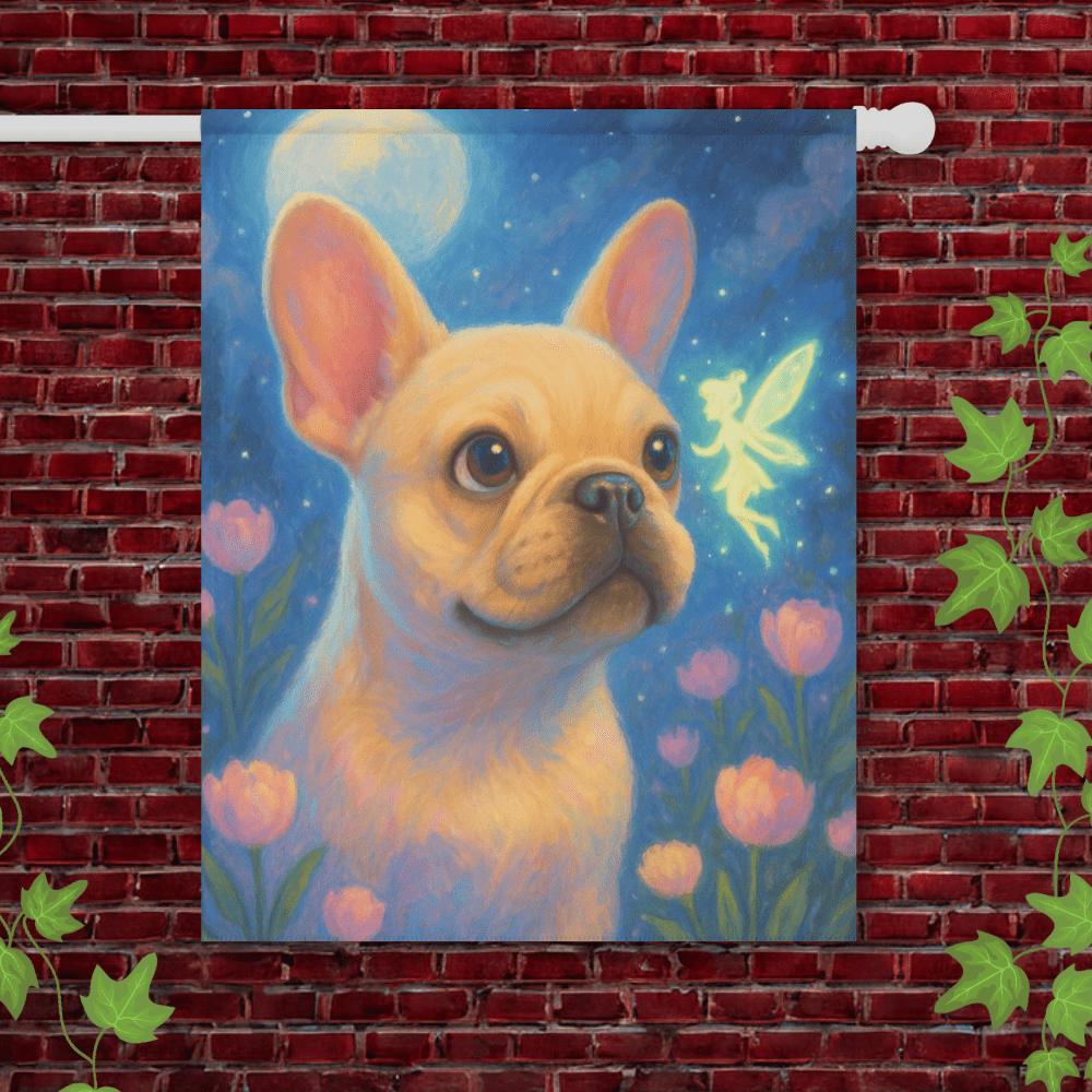 Printify Garden Flag 24.5'' × 32'' White French Bulldog Fairy Garden Flag