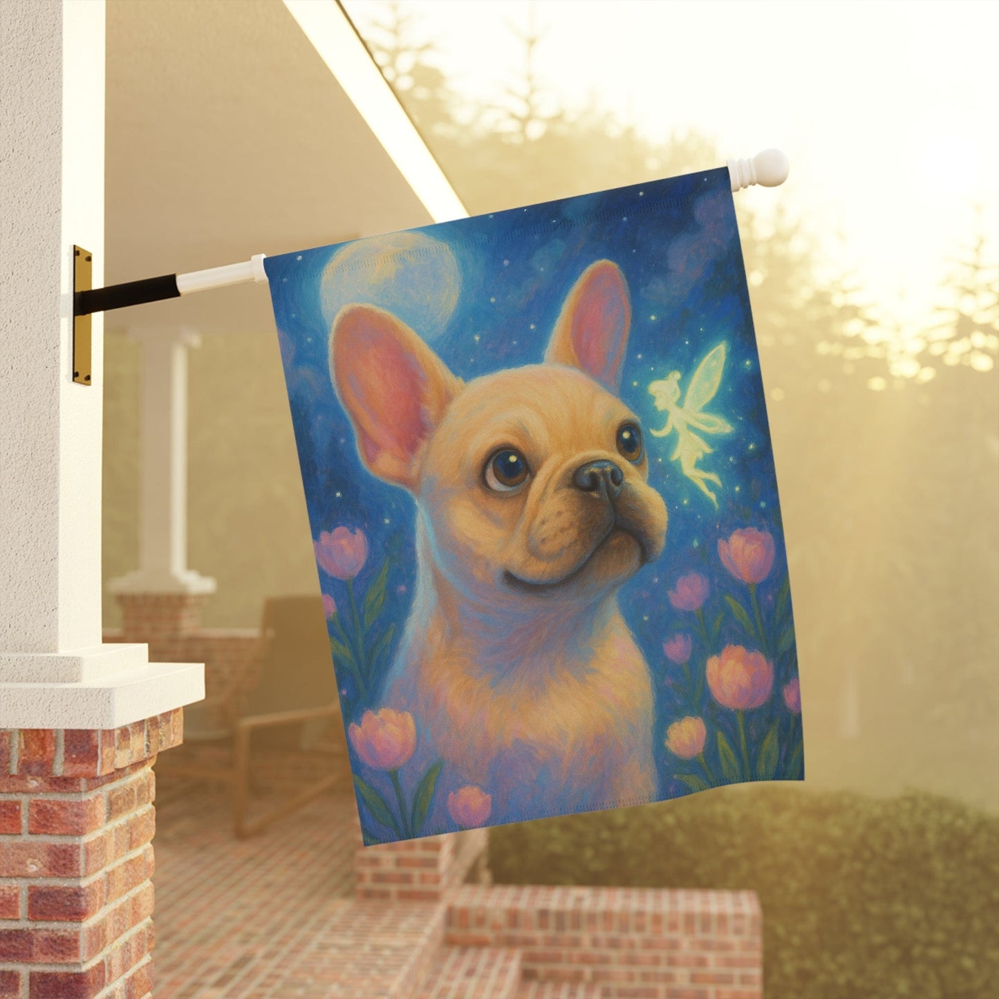 Printify Garden Flag White French Bulldog Fairy Garden Flag