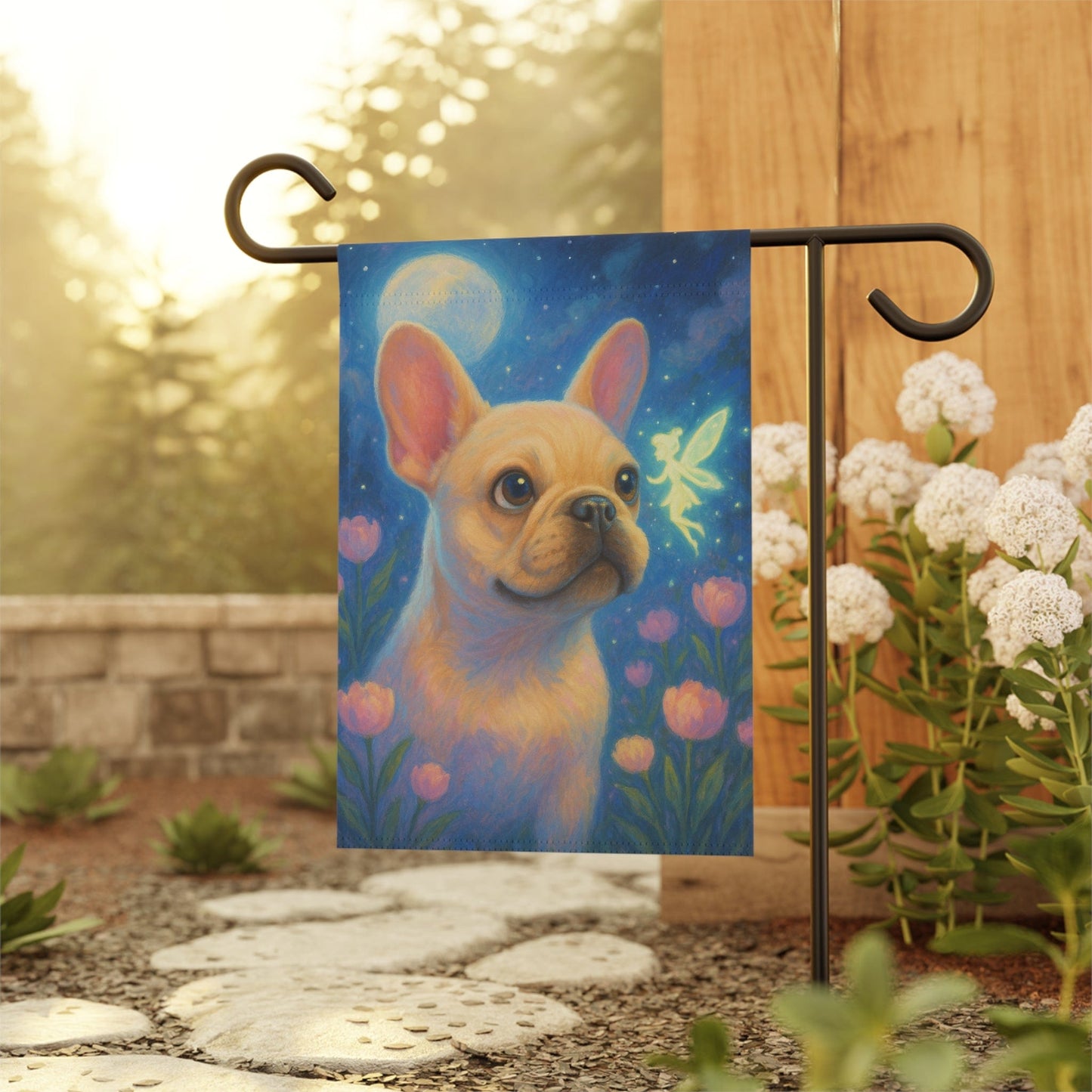 Printify Garden Flag White French Bulldog Fairy Garden Flag