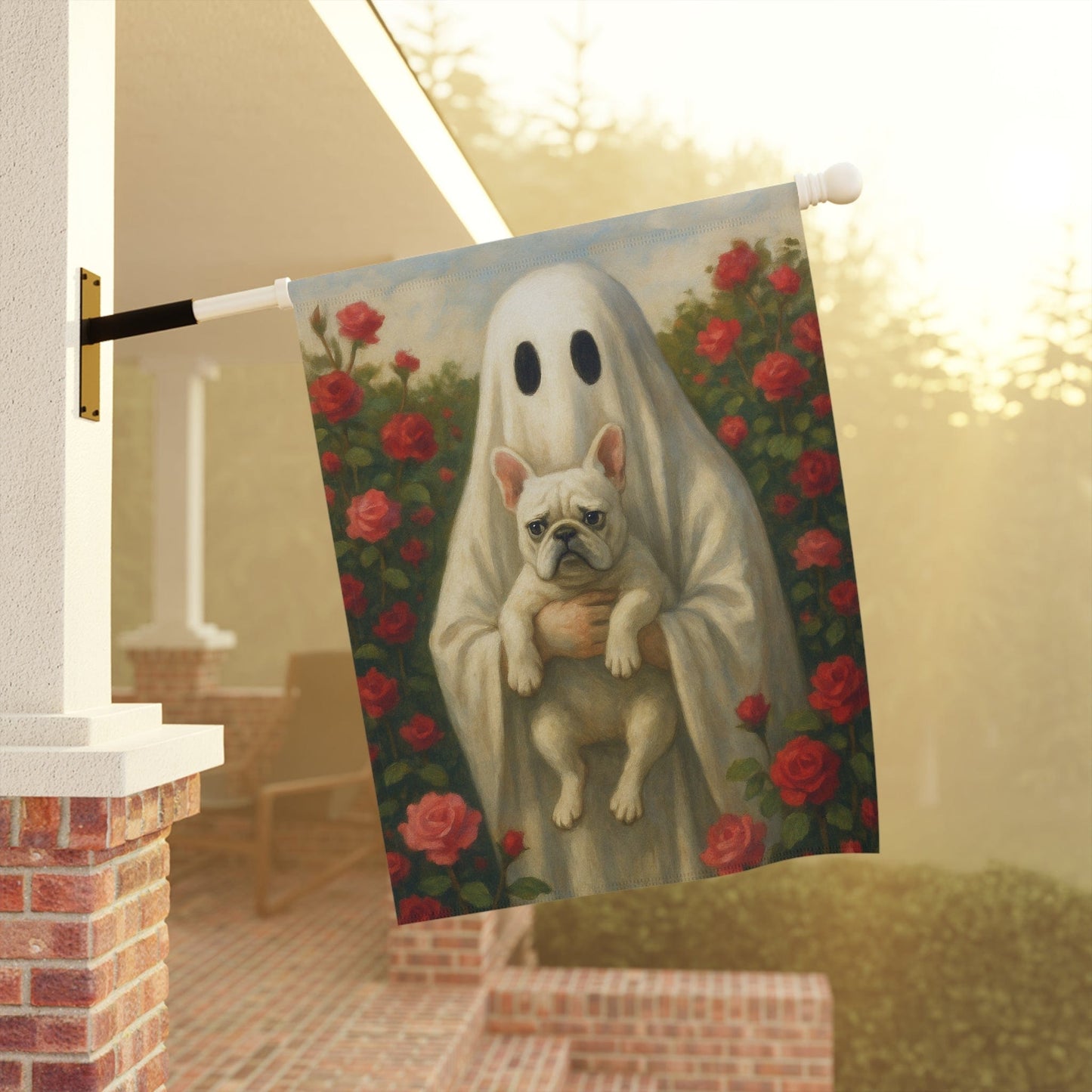 White French Bulldog Ghostie Halloween Garden Flag