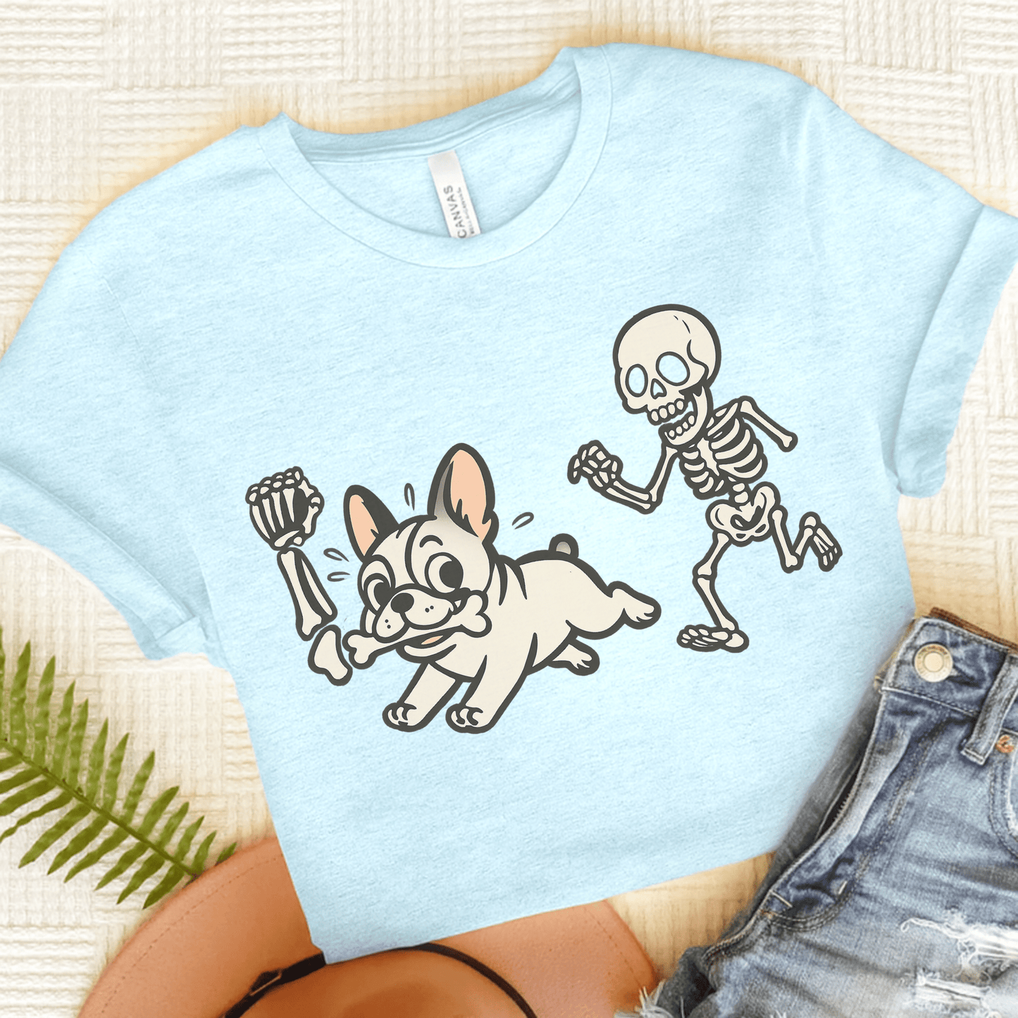 Printify T-Shirt Heather Ice Blue / S White French Bulldog Grave Robber TShirt