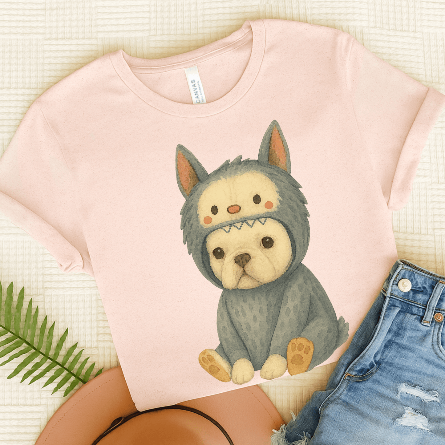 Printify T-Shirt Soft Pink / S White French Bulldog Little Monster TShirt