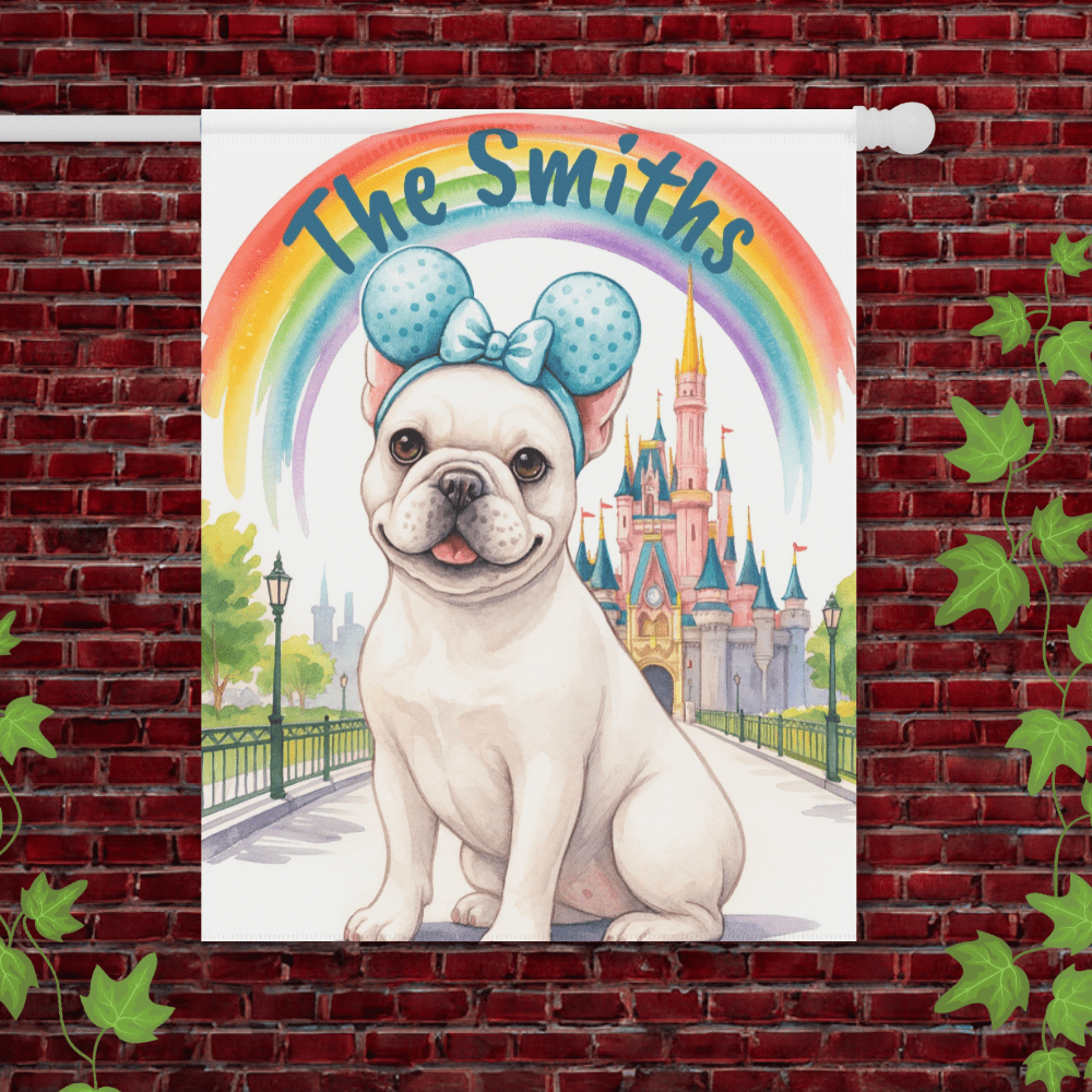 Printify Garden Flag 24.5'' × 32'' White French Bulldog Magical Kingdom Garden Flag