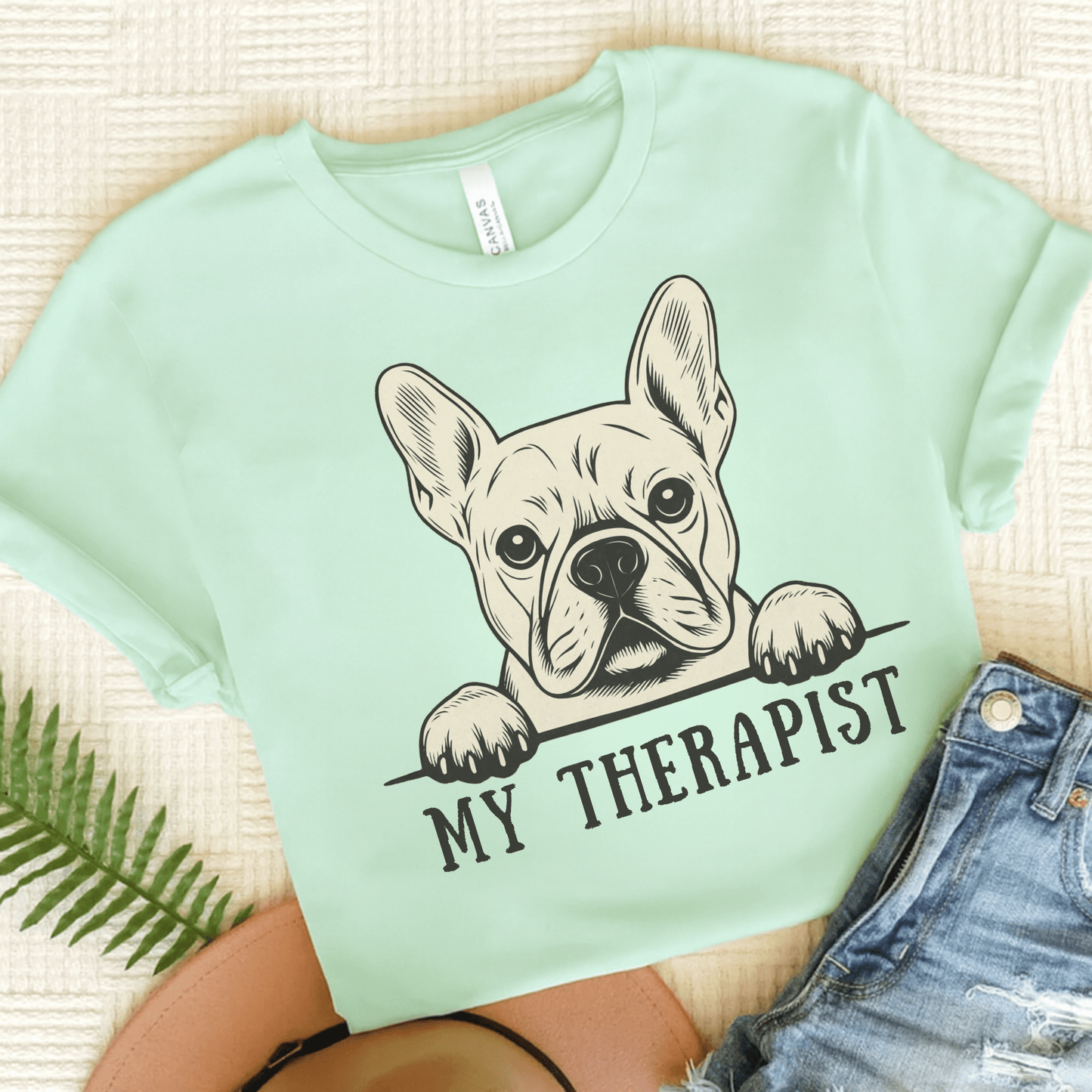 Printify T-Shirt Heather Mint / S White French Bulldog My Therapist TShirt