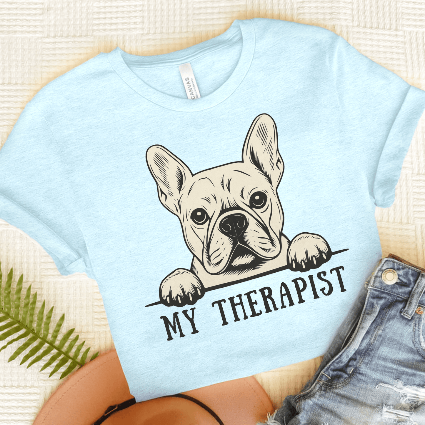 Printify T-Shirt Heather Ice Blue / S White French Bulldog My Therapist TShirt