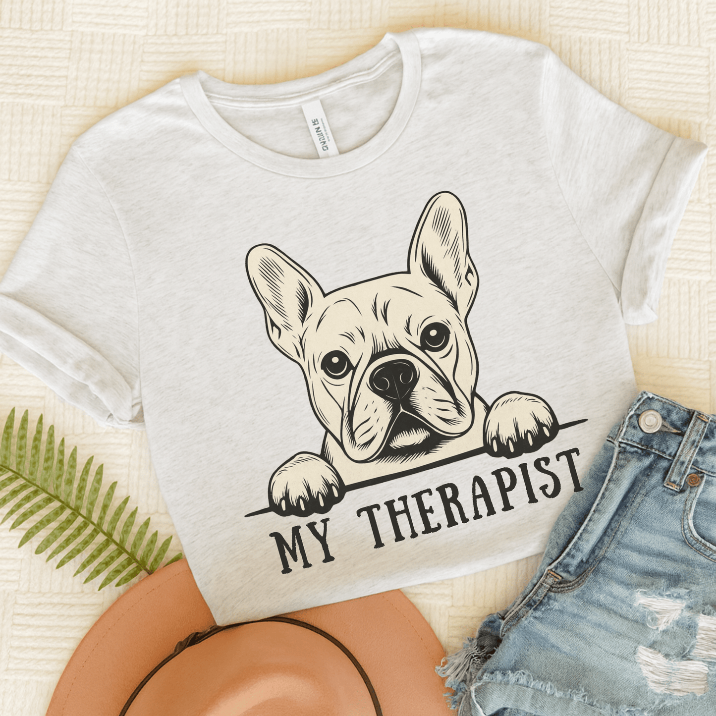 Printify T-Shirt Ash / S White French Bulldog My Therapist TShirt