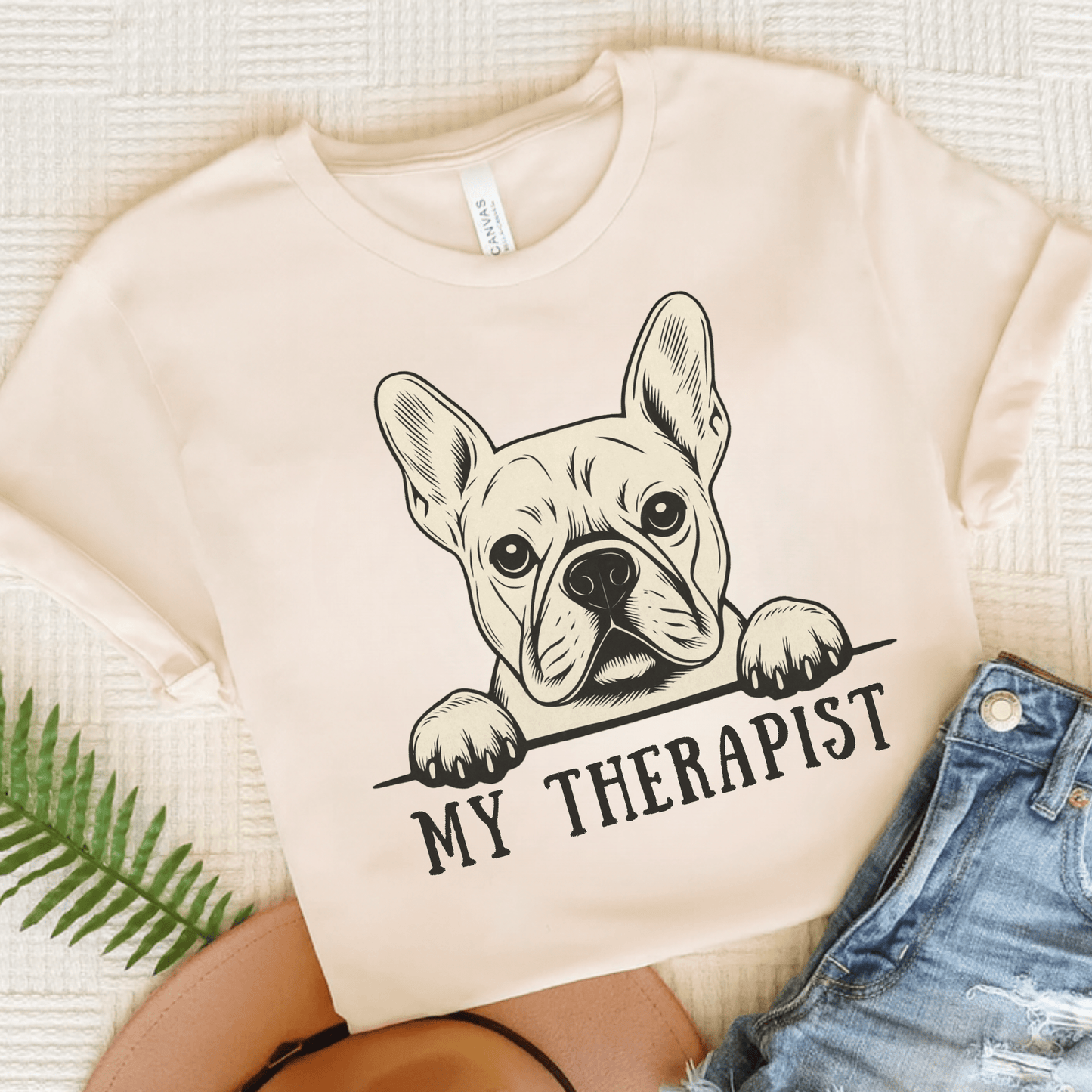 Printify T-Shirt Natural / S White French Bulldog My Therapist TShirt