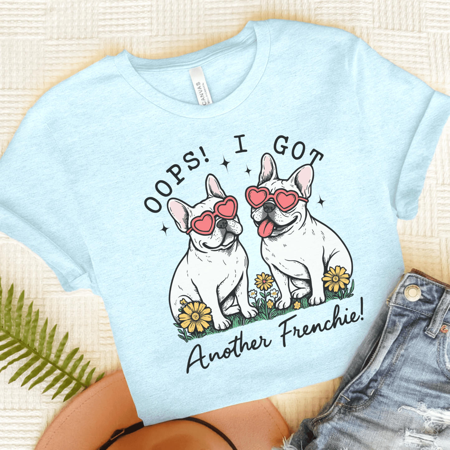 Printify T-Shirt Heather Ice Blue / S White French Bulldog Oops TShirt