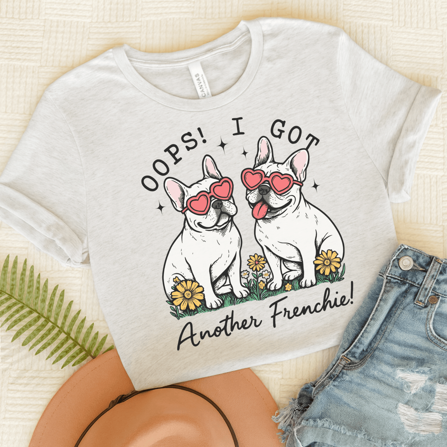 Printify T-Shirt Ash / S White French Bulldog Oops TShirt