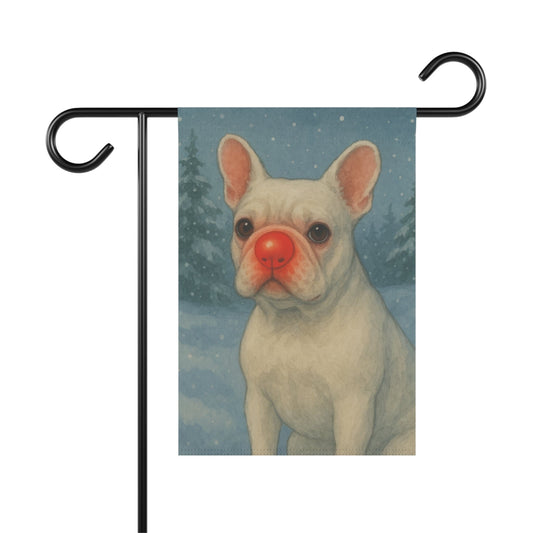 White French Bulldog Reindeer Garden Flag