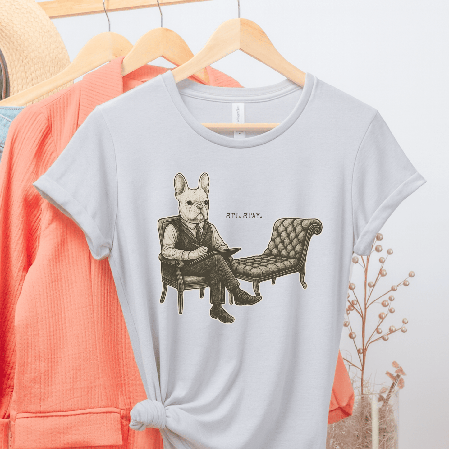 Printify T-Shirt White French Bulldog Sit Stay TShirt