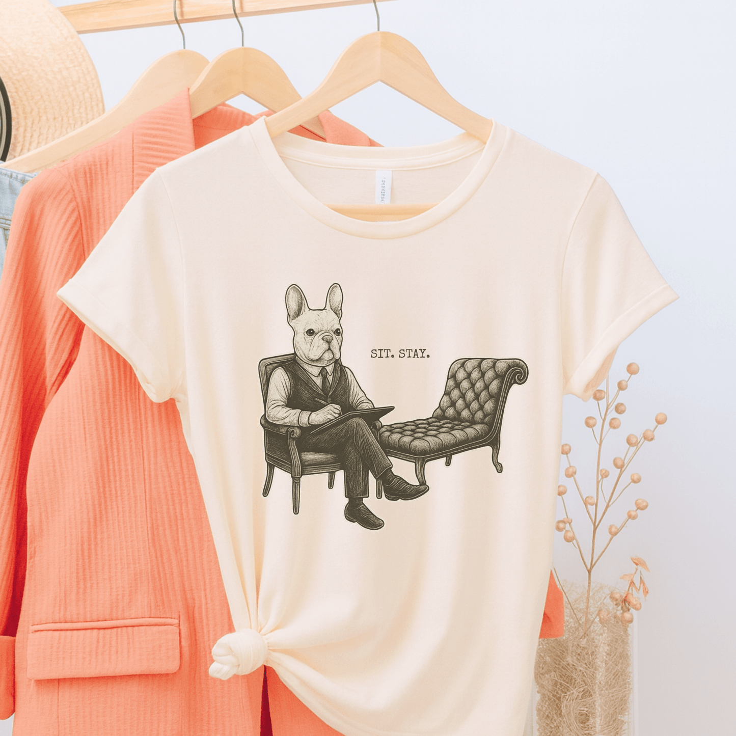 Printify T-Shirt White French Bulldog Sit Stay TShirt