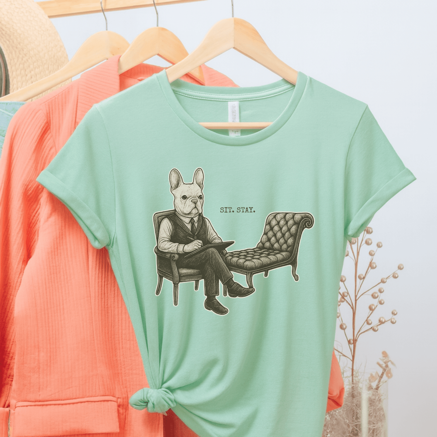 Printify T-Shirt White French Bulldog Sit Stay TShirt