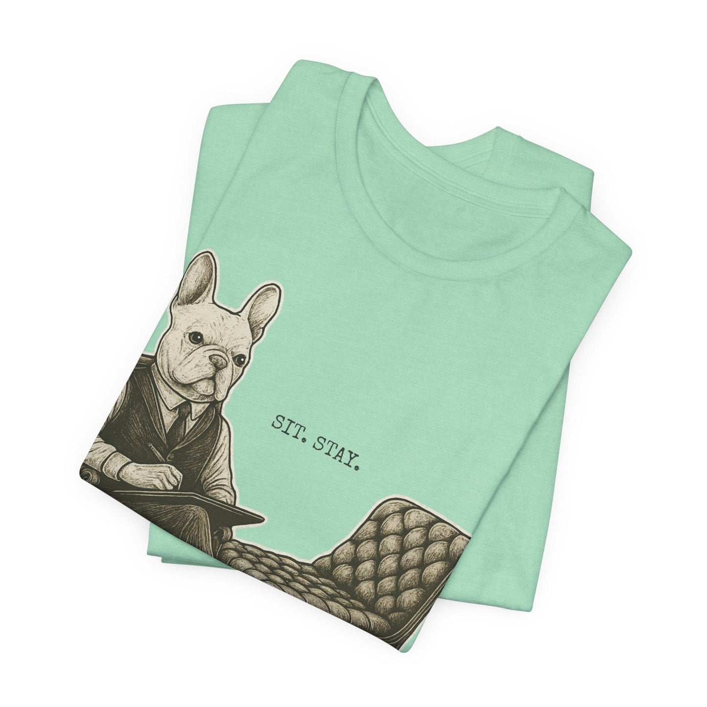 Printify T-Shirt White French Bulldog Sit Stay TShirt