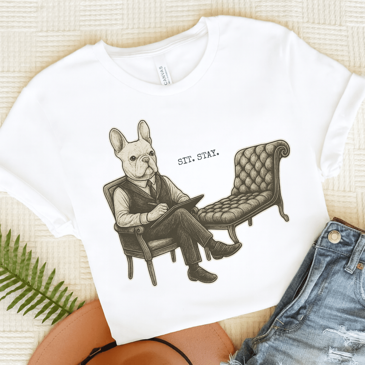 Printify T-Shirt White / S White French Bulldog Sit Stay TShirt