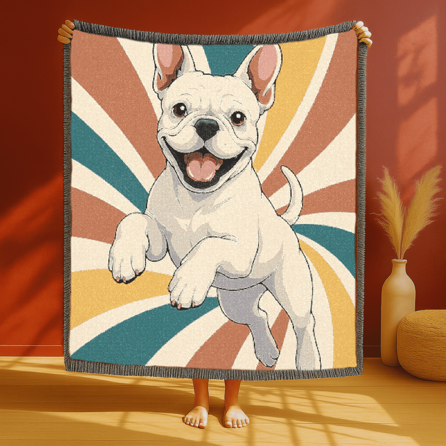 Printify Blanket White French Bulldog Terrier Swirls Throw Blanket