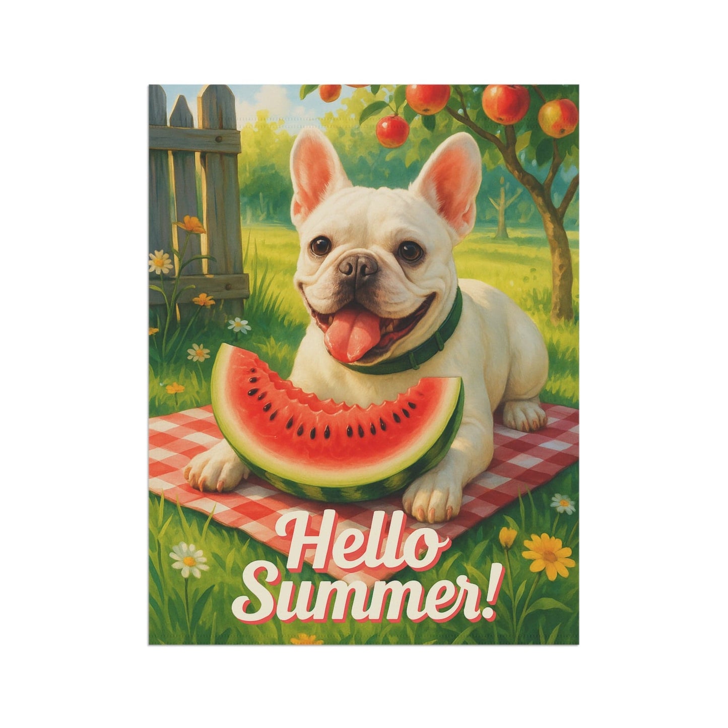 Printify Garden Flag White French Bulldog Watermelon Garden Flag