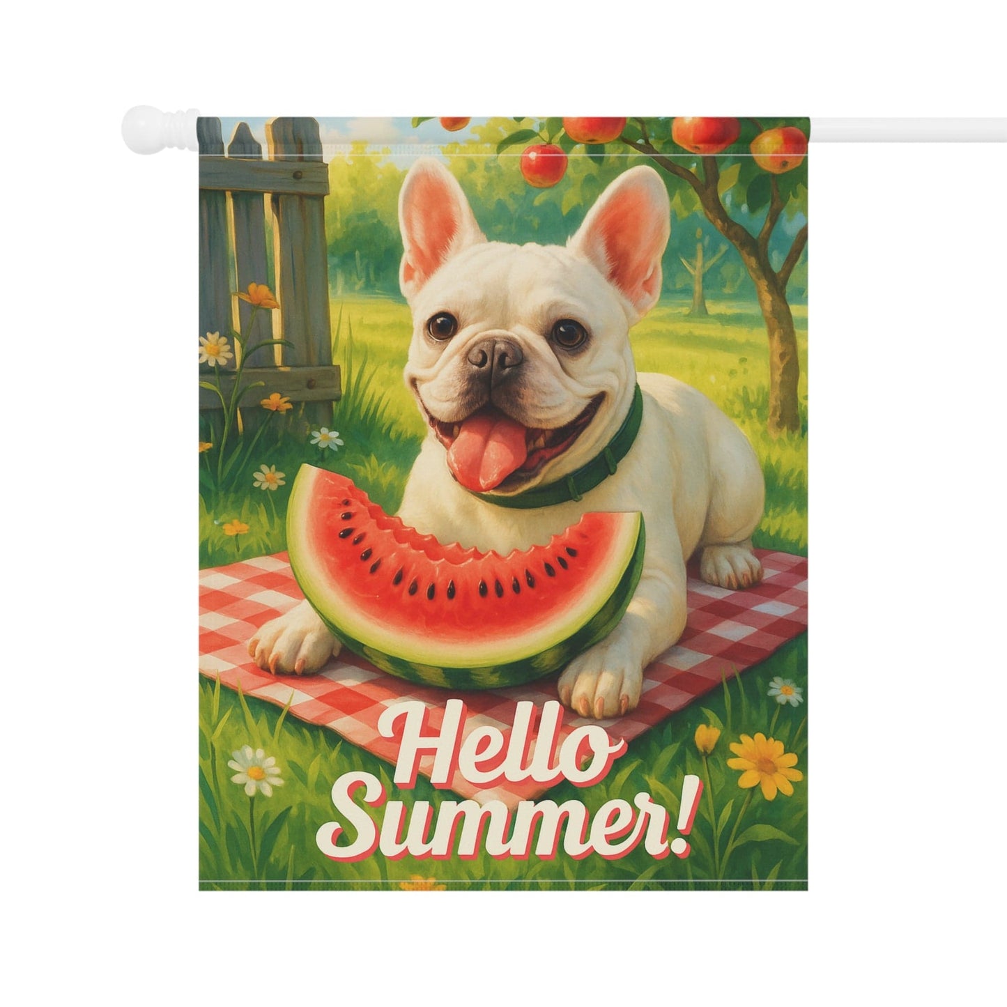 Printify Garden Flag White French Bulldog Watermelon Garden Flag