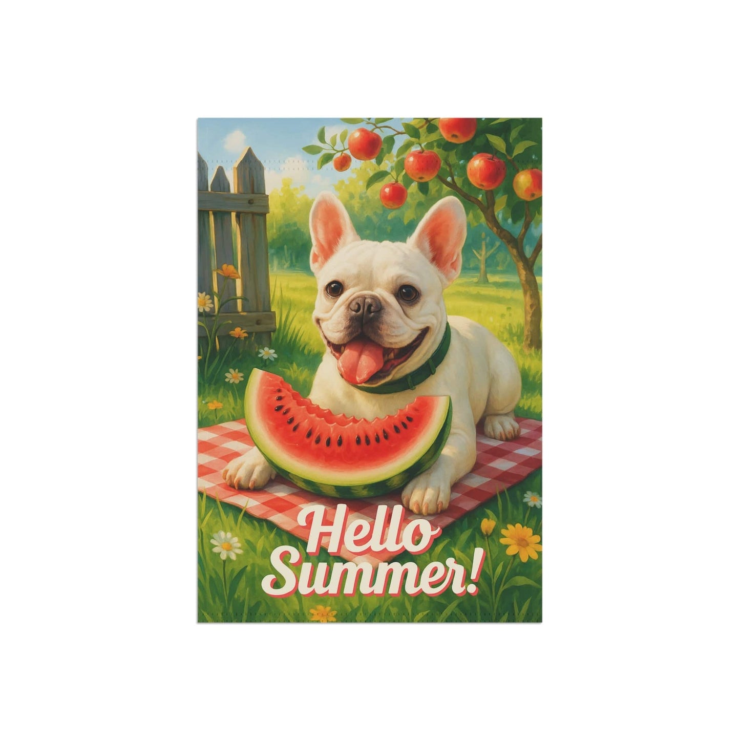 Printify Garden Flag White French Bulldog Watermelon Garden Flag