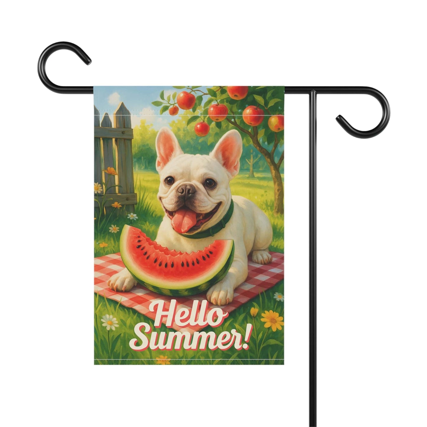 Printify Garden Flag White French Bulldog Watermelon Garden Flag