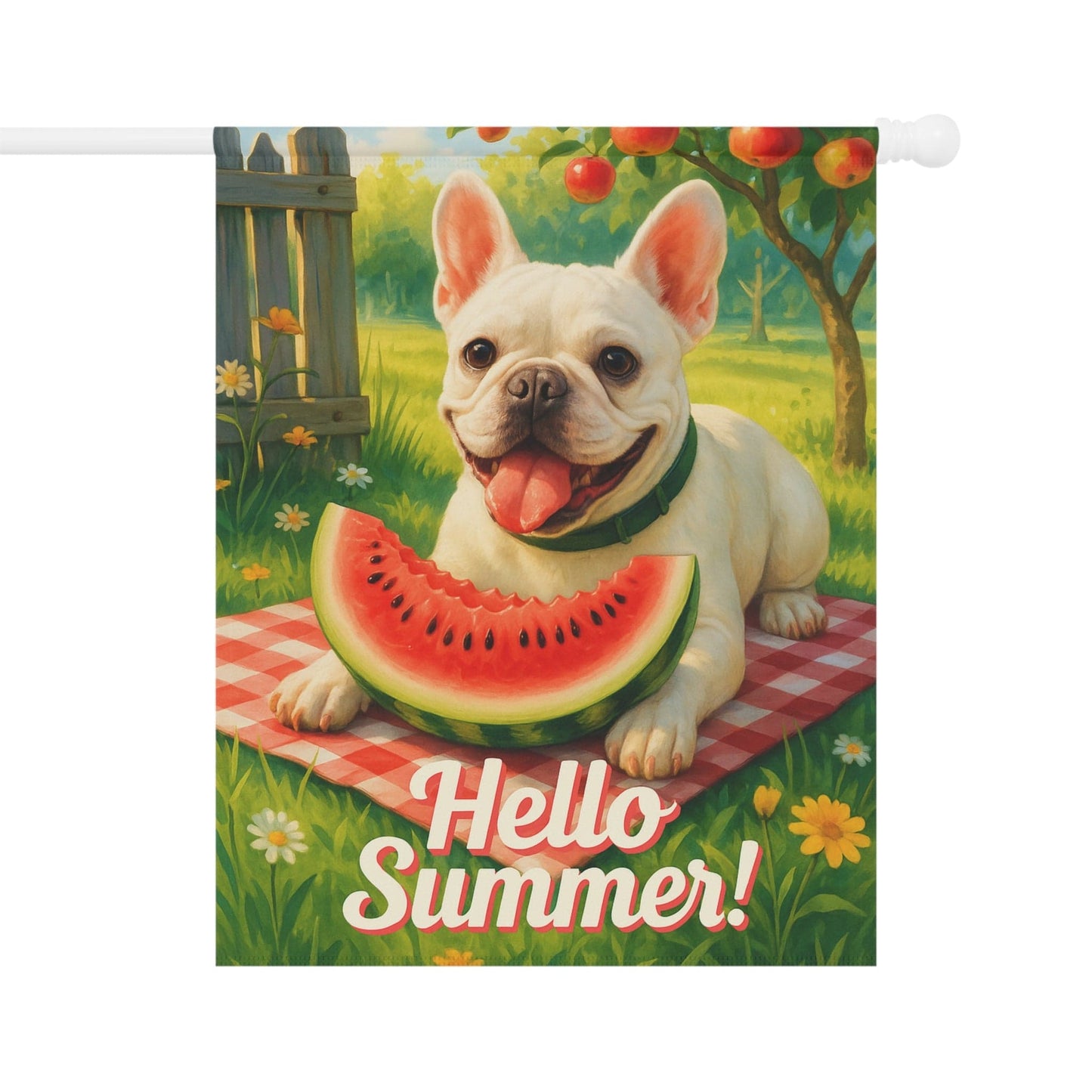 Printify Garden Flag White French Bulldog Watermelon Garden Flag