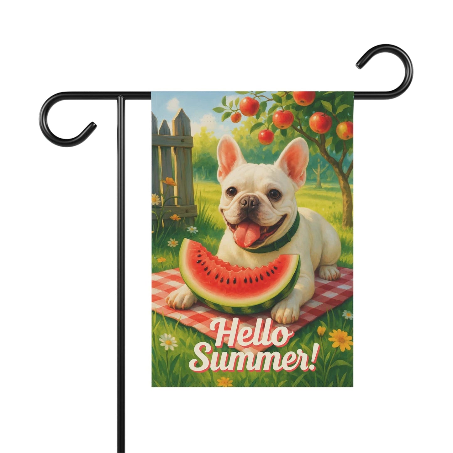 Printify Garden Flag White French Bulldog Watermelon Garden Flag