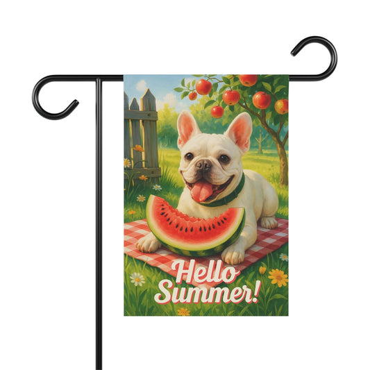 White French Bulldog Watermelon Garden Flag