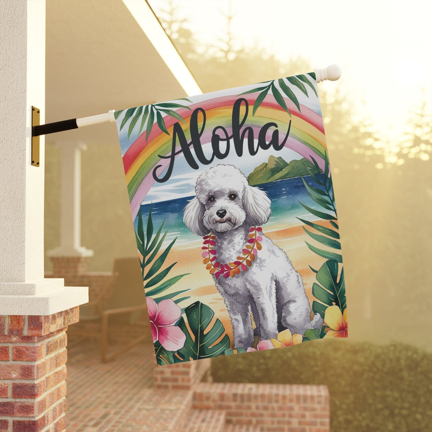 Printify Garden Flag White Miniature Poodle Aloha Garden Flag