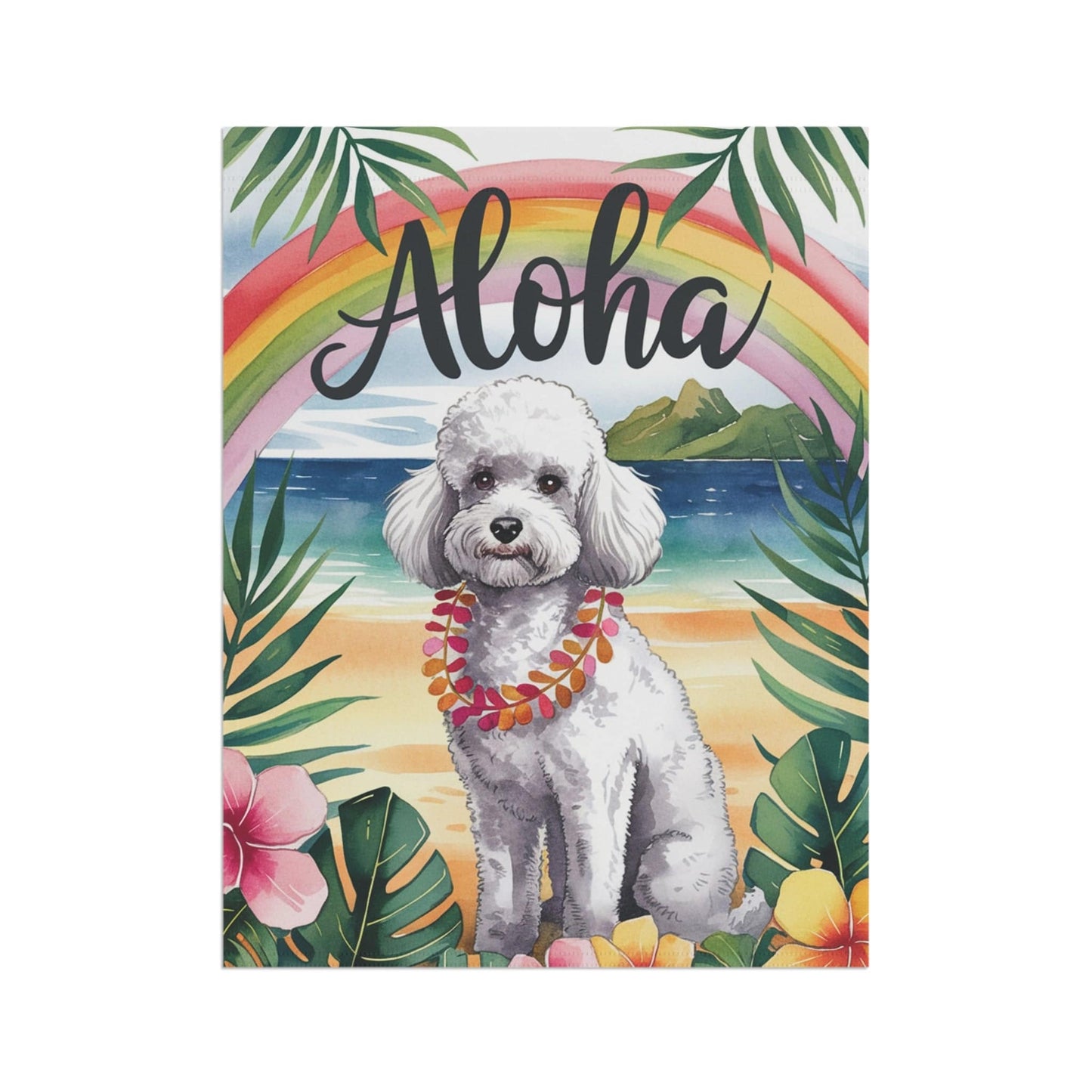 Printify Garden Flag White Miniature Poodle Aloha Garden Flag