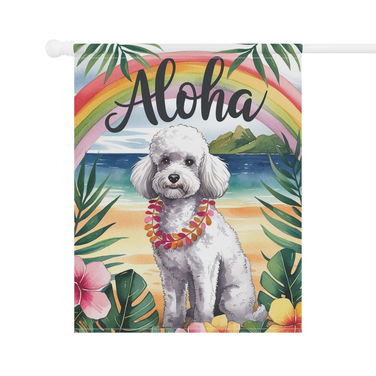 Printify Garden Flag White Miniature Poodle Aloha Garden Flag