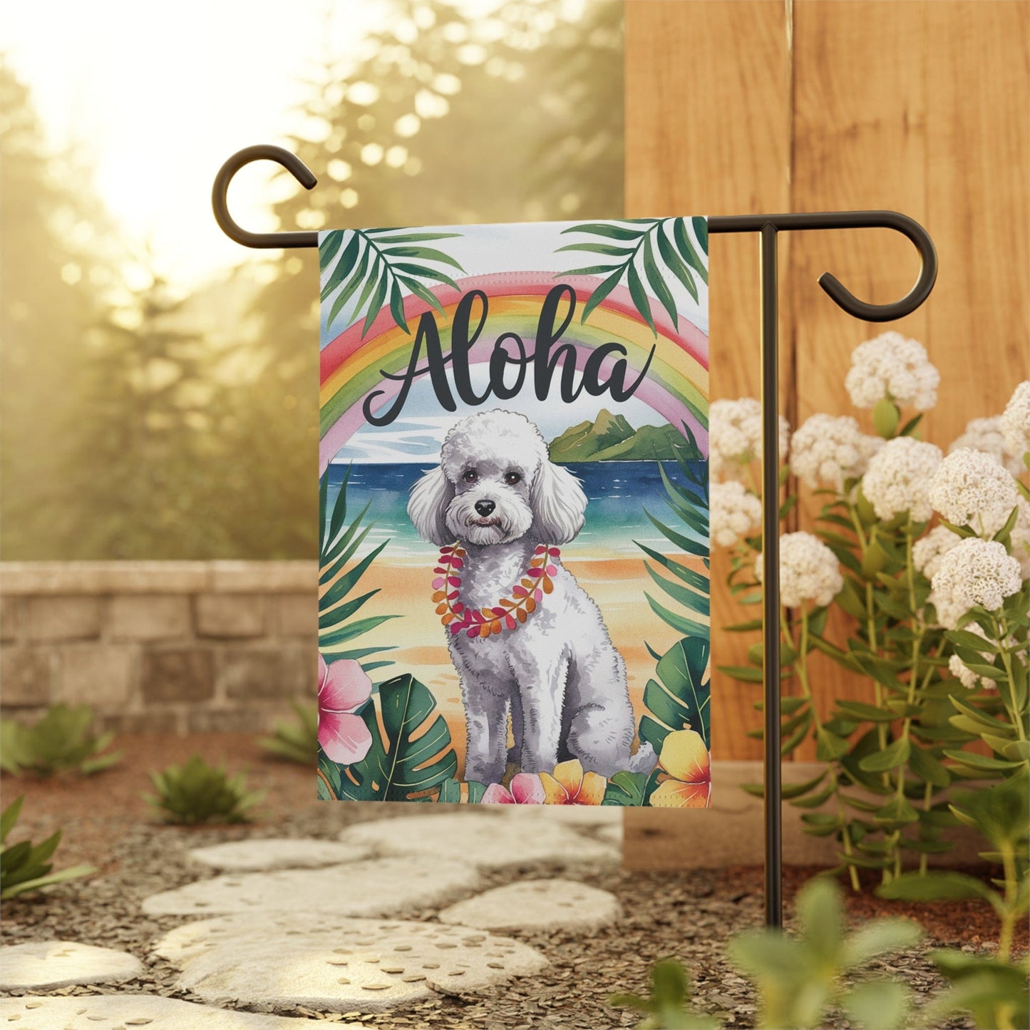 Printify Garden Flag White Miniature Poodle Aloha Garden Flag