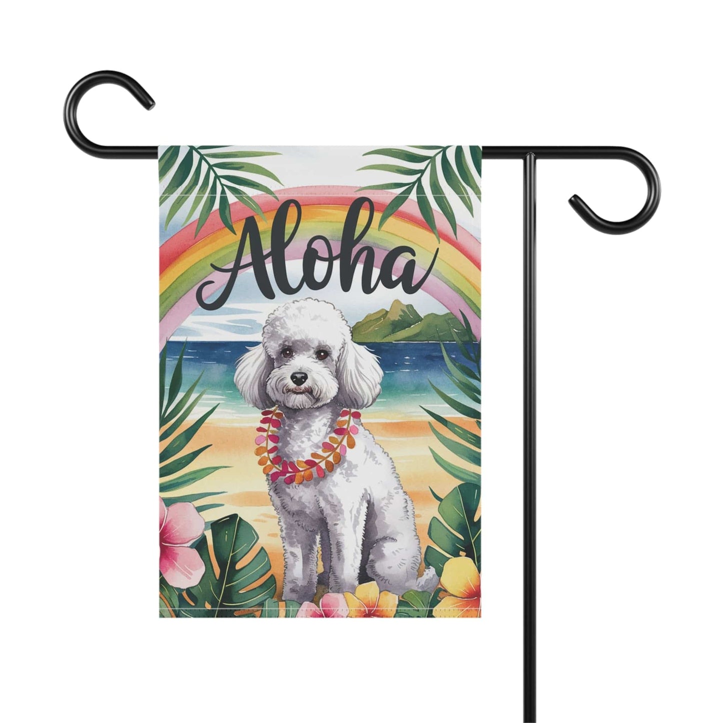 Printify Garden Flag White Miniature Poodle Aloha Garden Flag