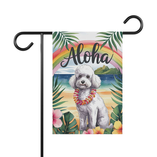 White Miniature Poodle Aloha Garden Flag