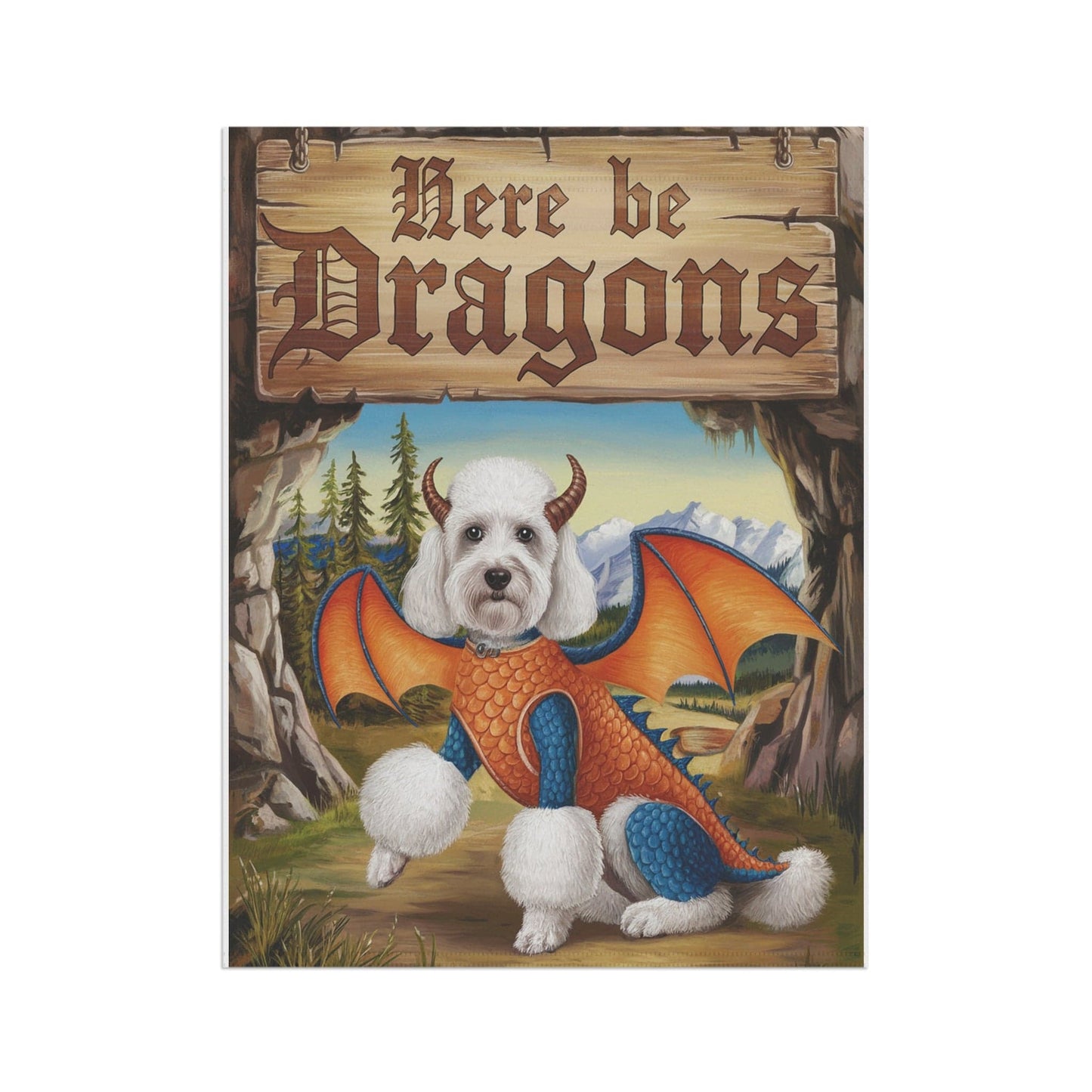 Printify Home Decor White Poodle Dog Dragon Garden Flag, Fantasy Pet Yard Spring Decor, Housewarming Halloween