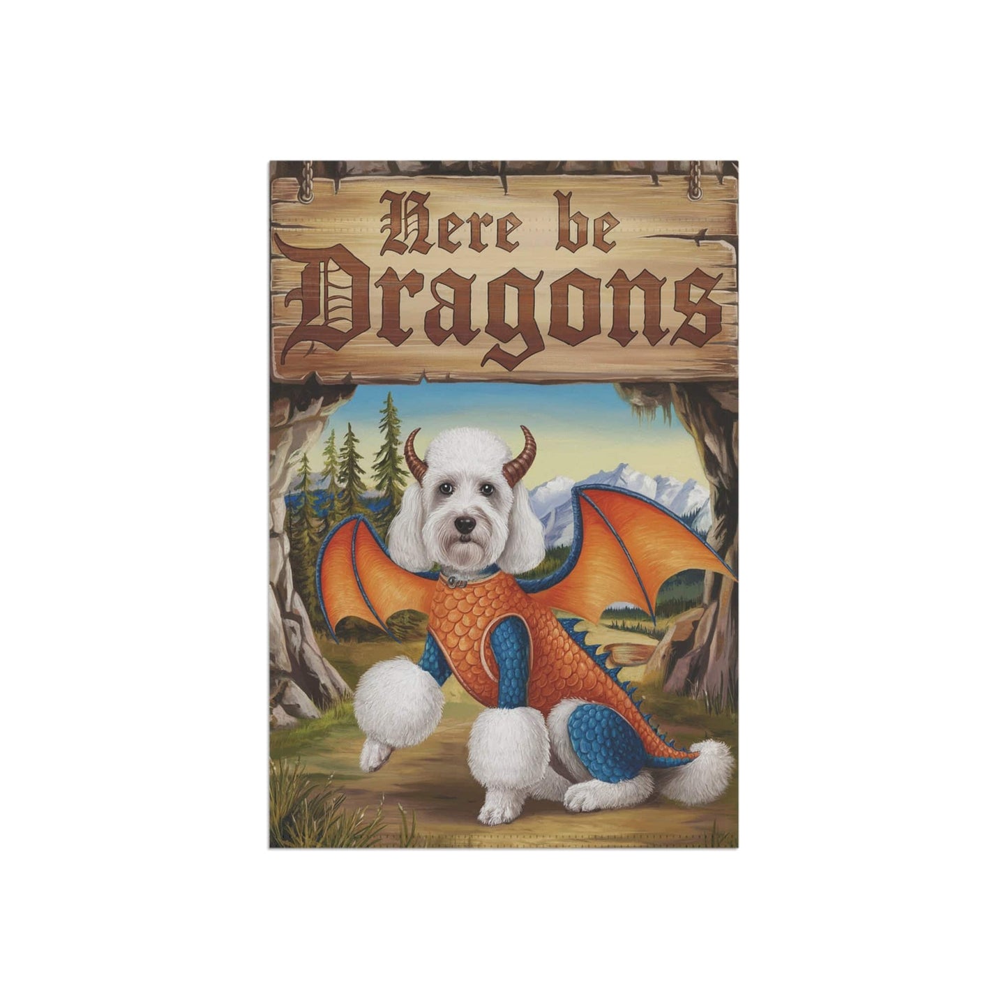 Printify Home Decor White Poodle Dog Dragon Garden Flag, Fantasy Pet Yard Spring Decor, Housewarming Halloween