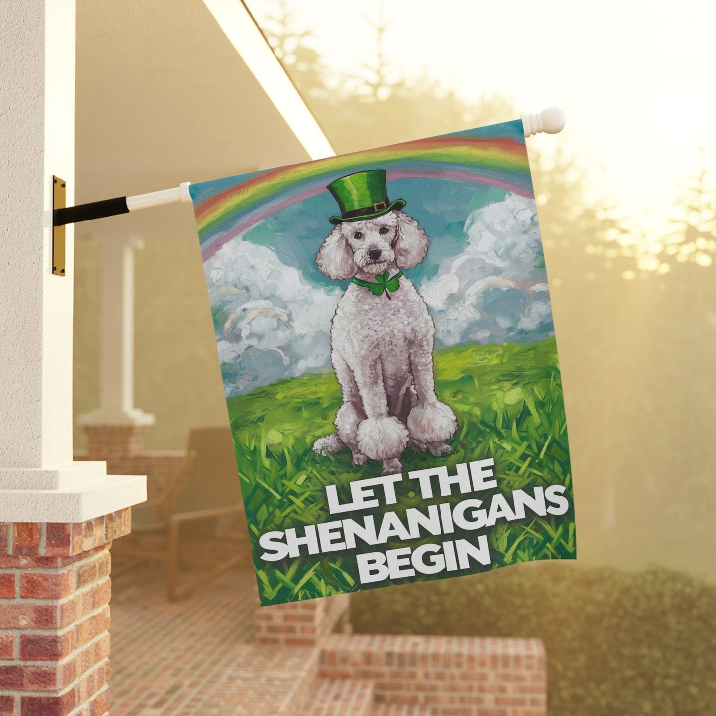 White Poodle St. Patrick's Day Lawn Flag, Festive Dog Holiday, Irish-Themed Pet Garden