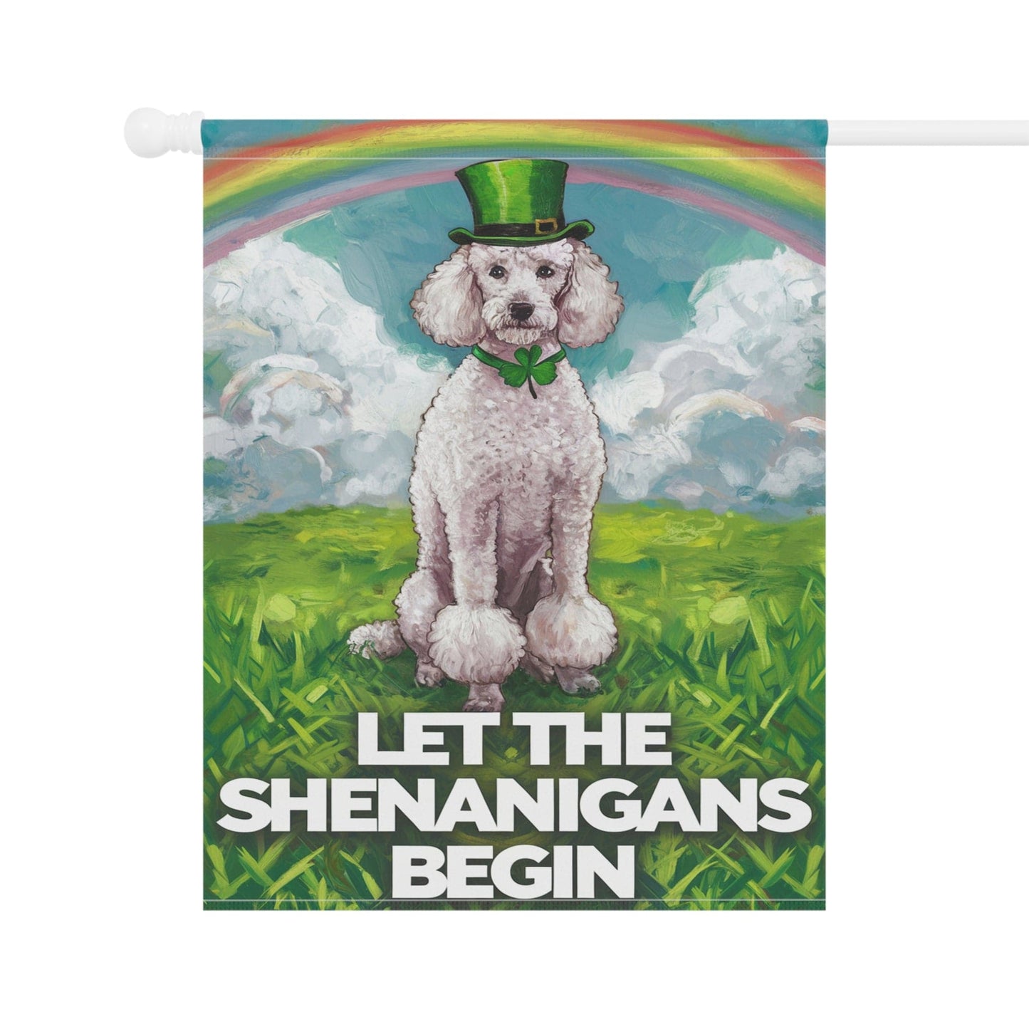 Printify Home Decor White Poodle St. Patrick's Day Lawn Flag, Festive Dog Holiday, Irish-Themed Pet Garden