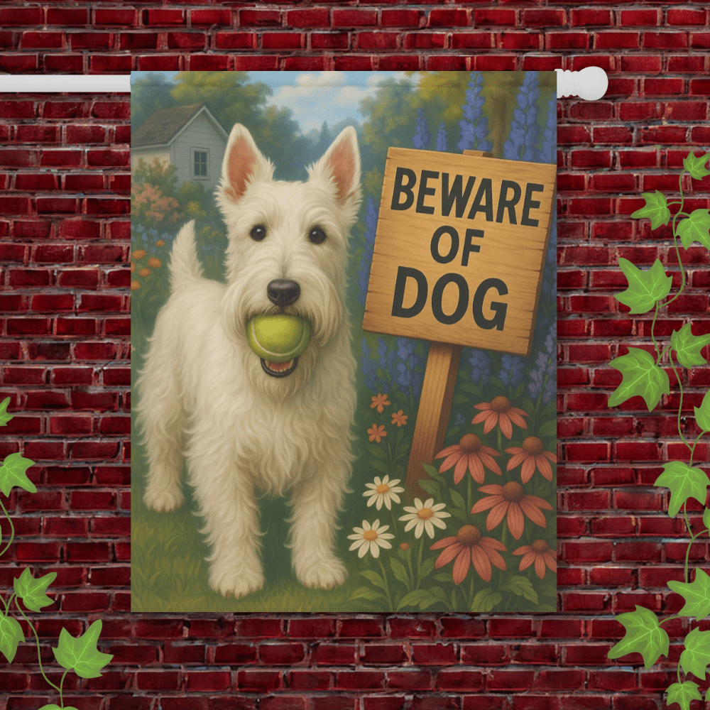 Printify Garden Flag 24.5'' × 32'' White Scottie Scottish Terrier Garden Flag