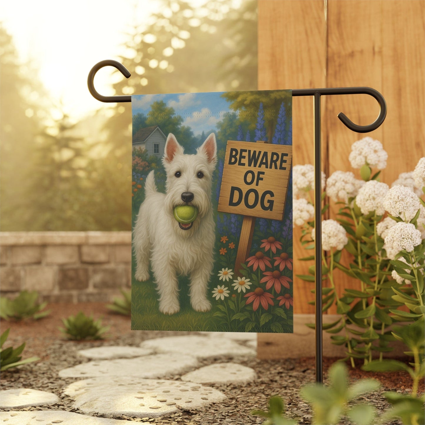 Printify Garden Flag White Scottie Scottish Terrier Garden Flag