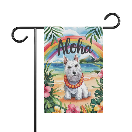White Scottish Terrier Aloha Garden Flag