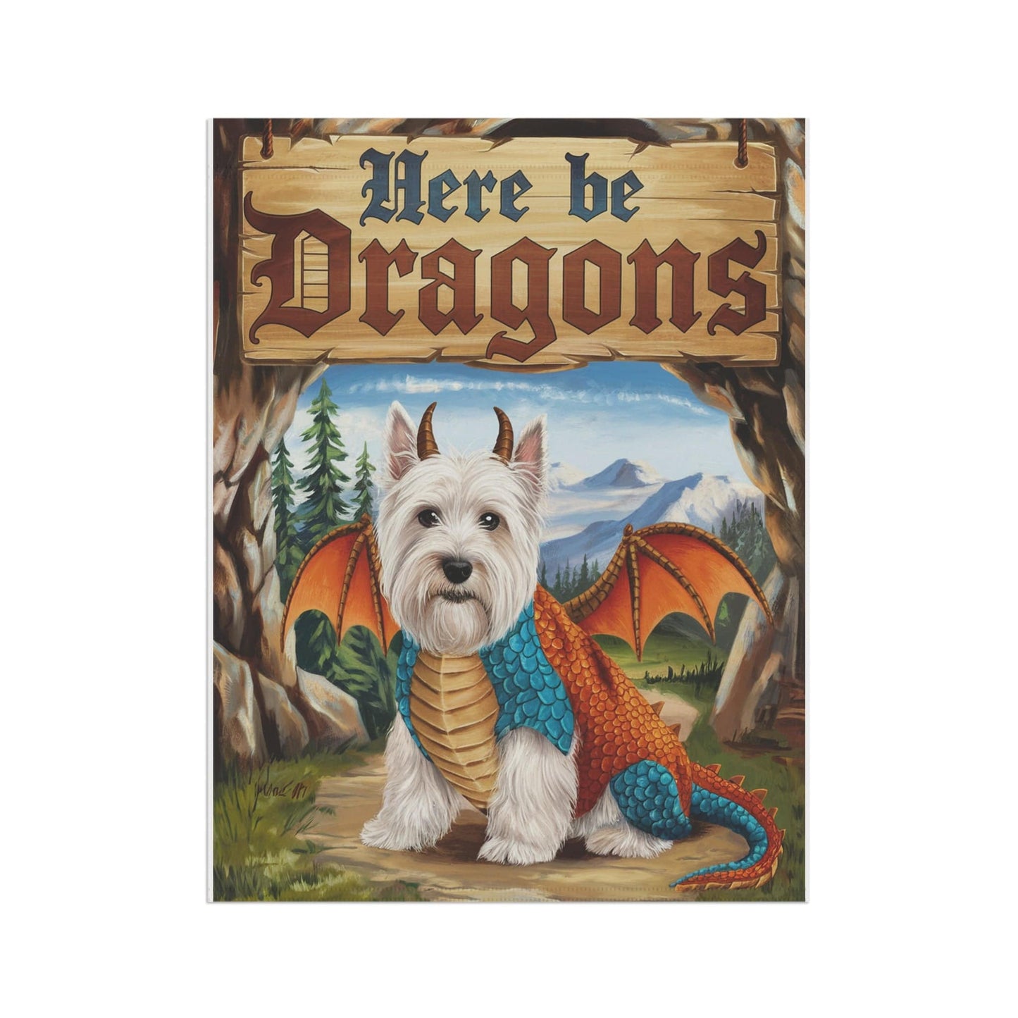 Printify Home Decor White Scottish Terrier Dog Dragon, Garden Flag, Pet Adventure, Yard Spring Decor, Housewarming Halloween
