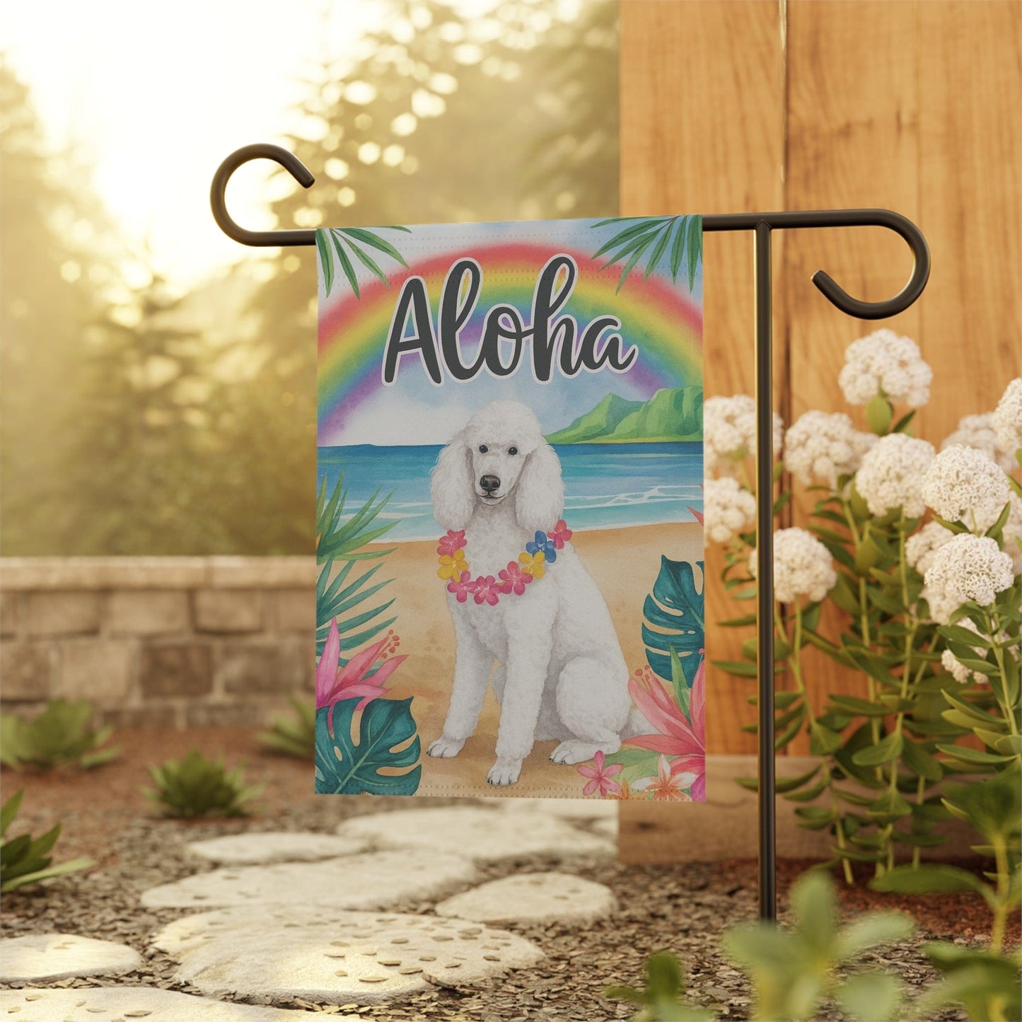 Printify Garden Flag White Standard Poodle Aloha Garden Flag