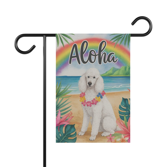 White Standard Poodle Aloha Garden Flag