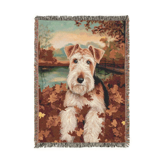Airedale Terrier Fall Leaves Woven Blanket