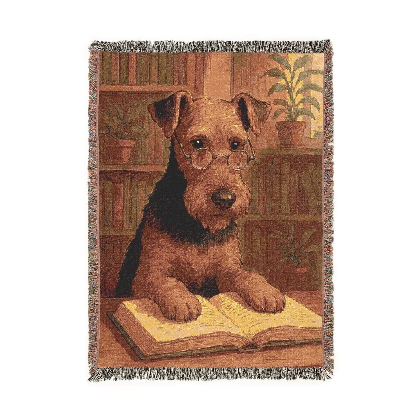 Printify Home Decor Woven Blanket, Airedale Terrier Book Lover Gift, Bookish Decor, Housewarming Gift