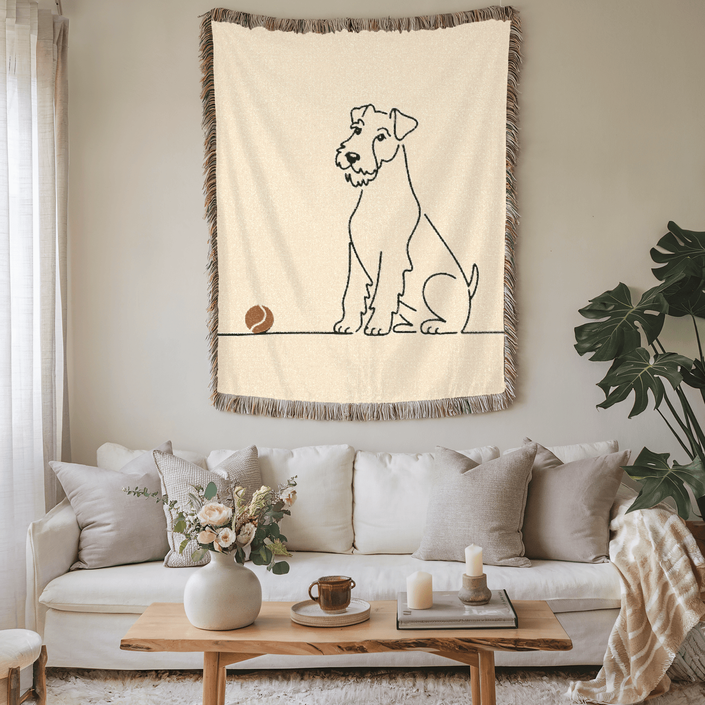 Printify Home Decor Woven Blanket, Airedale Terrier Fall Fetch Tennis Ball Throw